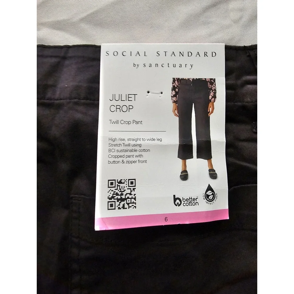 Social Standard Womens Crop Pants Black Cotton Blend Casual Size 6
